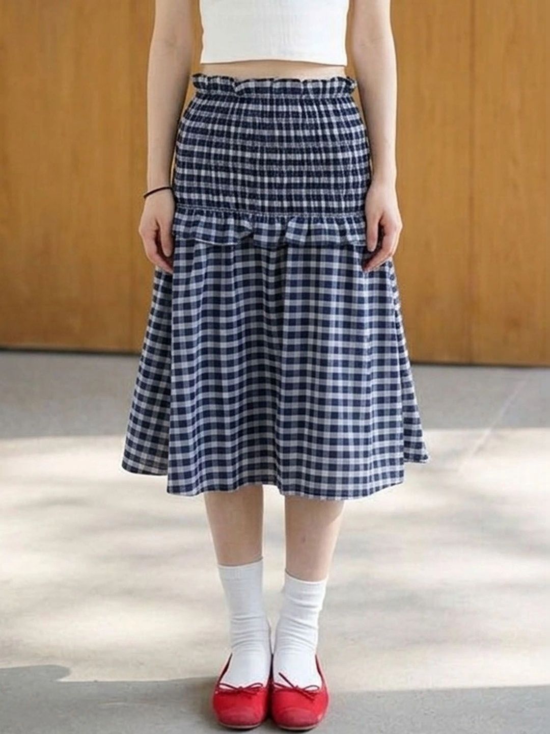 Suo Women Checked Midi Flared Skirt-picture-48