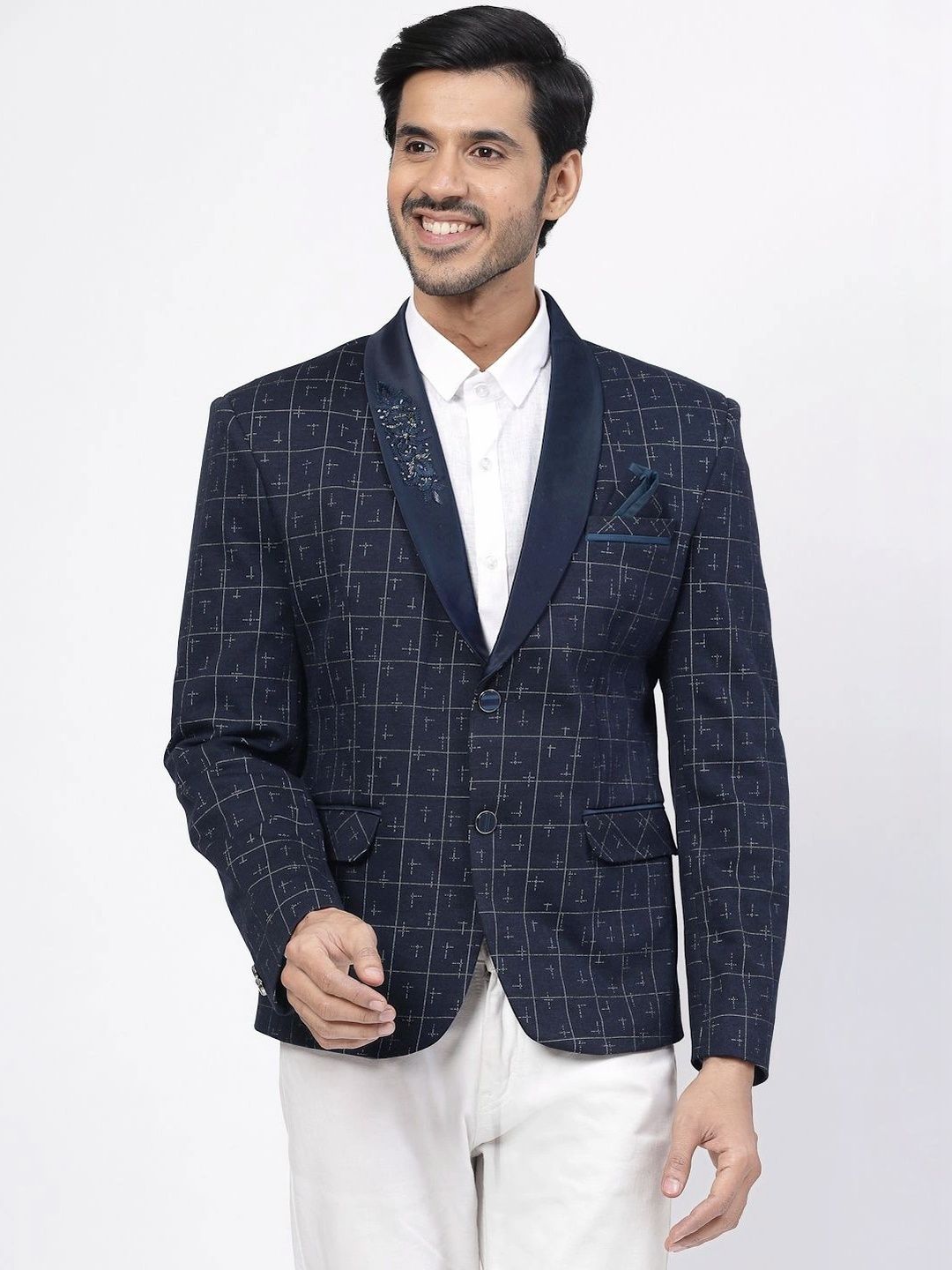 Moda Rapido Checked Shawl Collar Single-Breasted Casual Blazer-picture-47