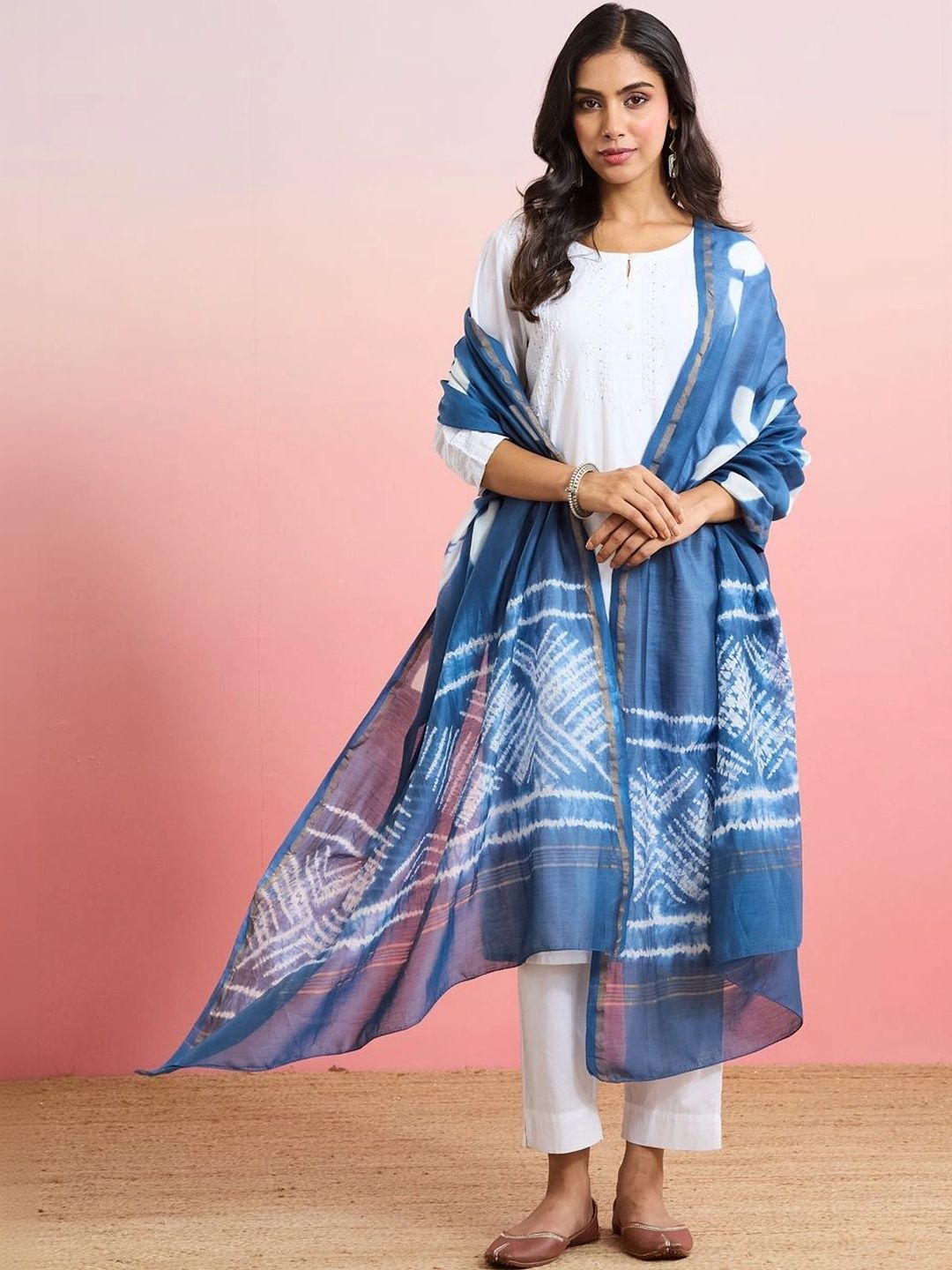 Fabindia Printed Cotton Silk Blend Tie and Dye Dupatta-picture-32