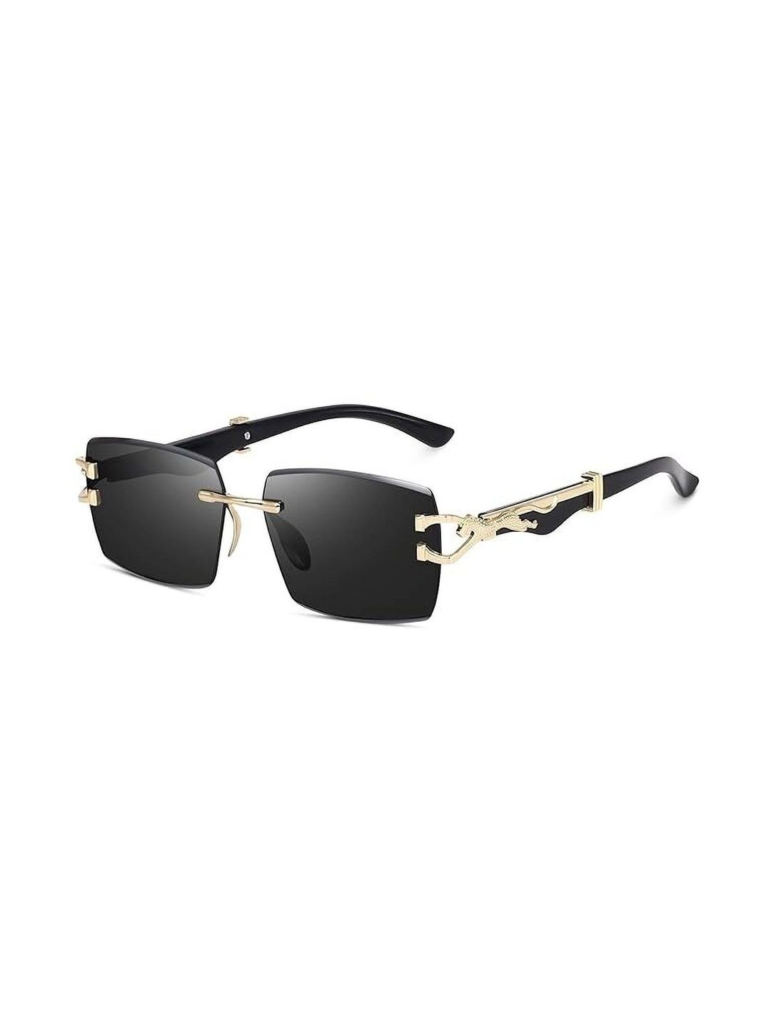 EYELLUSION Women Black Lens & Gold-Toned Rectangle Sunglasses with-image-40