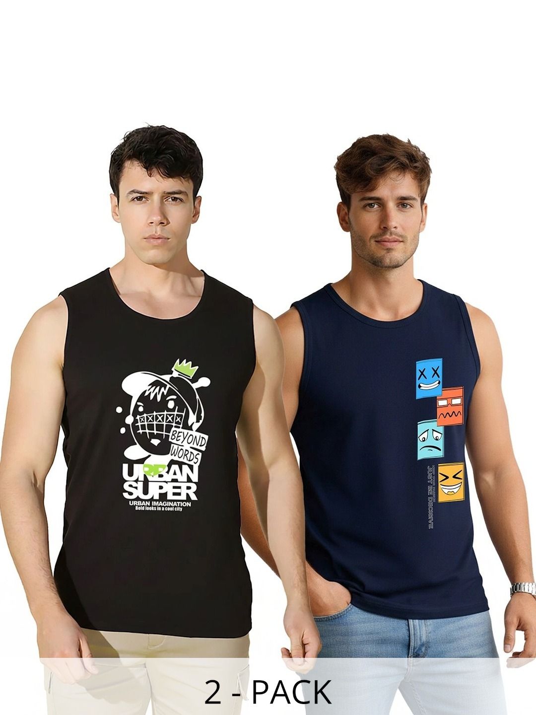 SLOWLORIS Pack of 2 Printed Cotton Gym Vest-picture-56