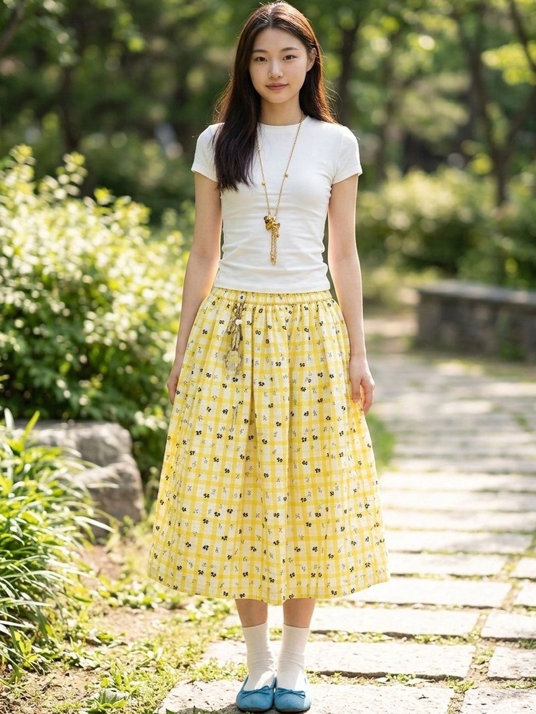 Suo Women Checked Micro or Ditsy Print Midi A-Line Skirt-picture-14