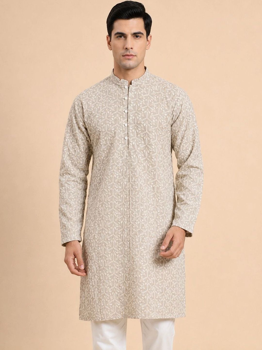 House of Pataudi Men Ethnic Motifs Embroidered Regular Thread Work Kurta with Pyjamas-picture-32