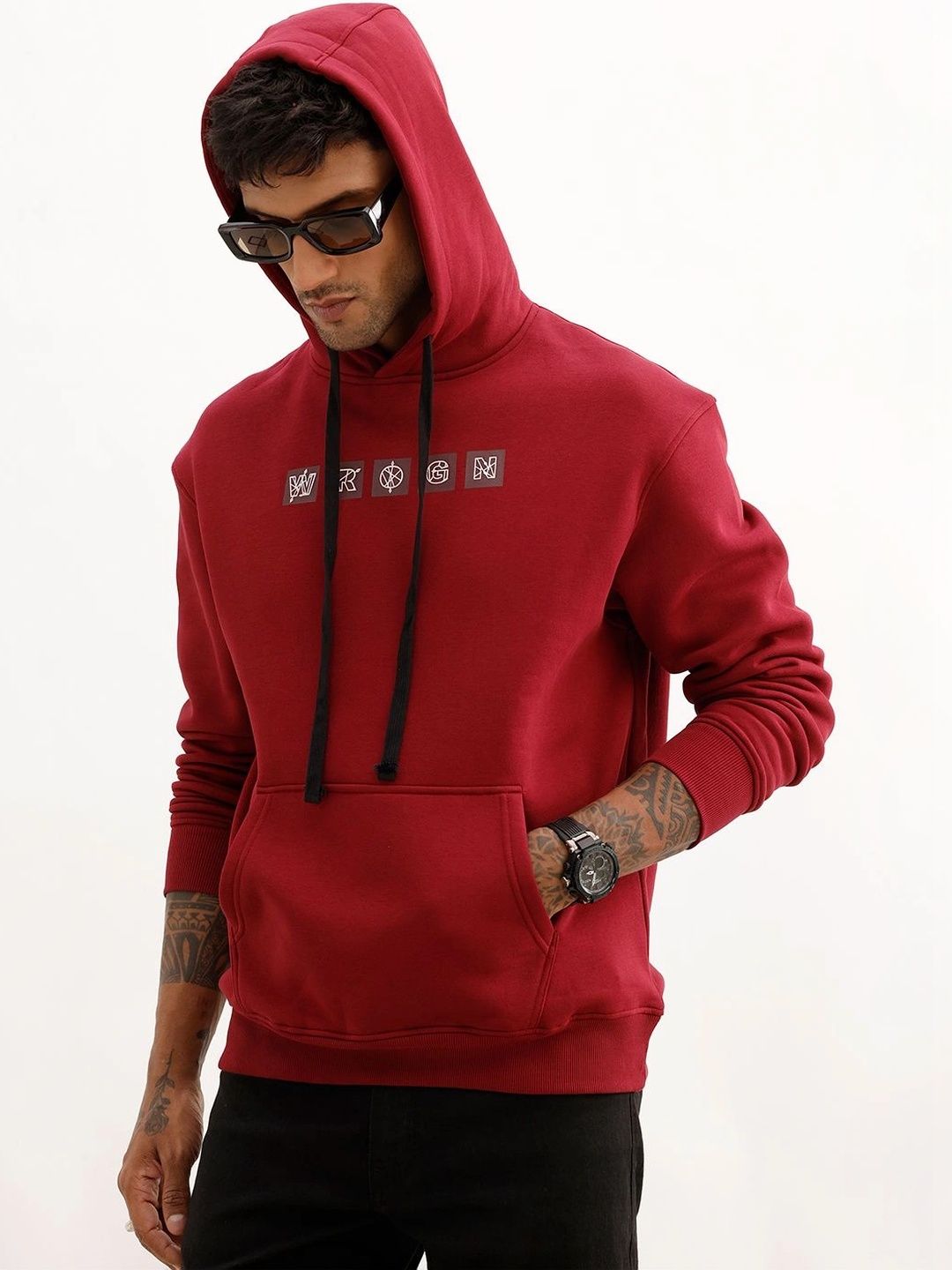 WROGN Men Printed Hooded Sweatshirt-picture-48