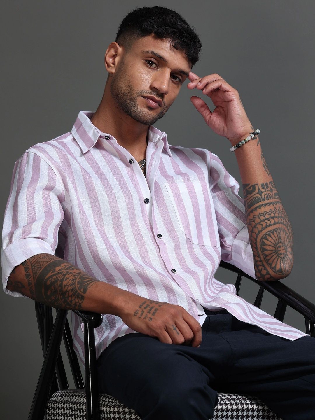 TOM MACKLER Men Classic Slim Fit Striped Casual Shirt-picture-50