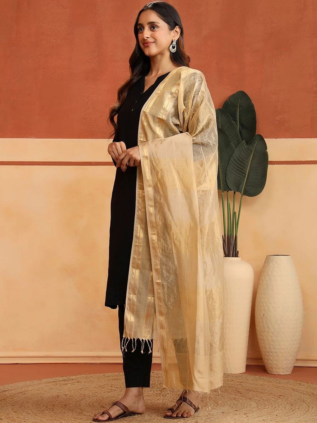 Fabindia Ethnic Motifs Woven Design Cotton Silk Blend Dupatta-picture-33