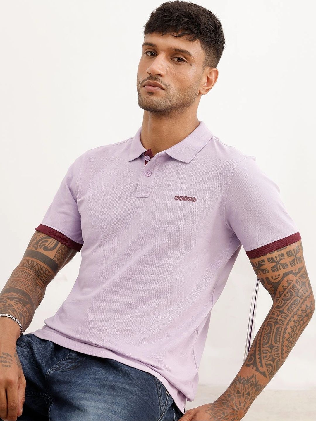 WROGN Men Brand Logo Polo Collar Slim Fit T-shirt-picture-42