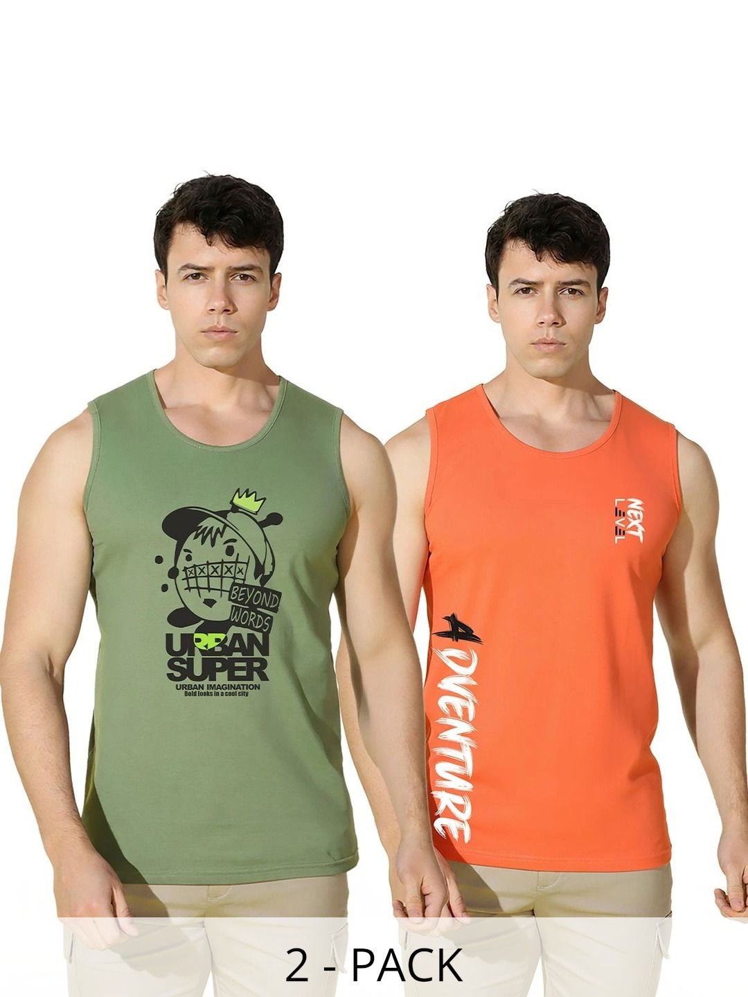 SLOWLORIS Pack of 2 Printed Cotton Gym Vests-picture-10