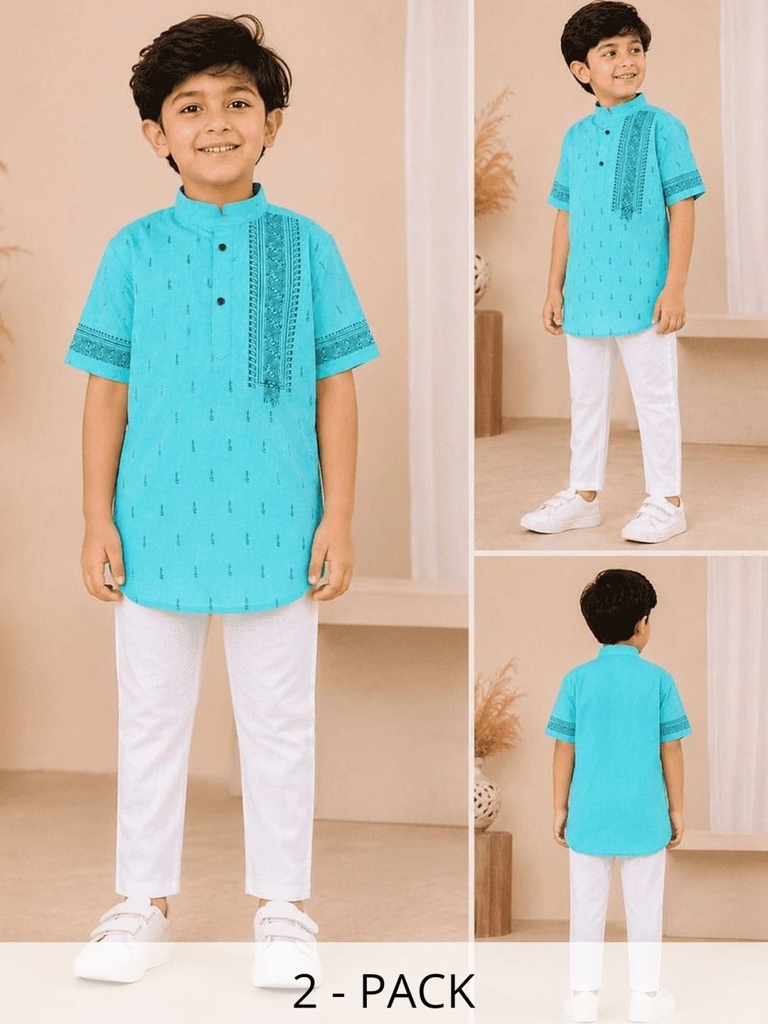 Smuktar garments Boys Pack Of 2 Ethnic Motifs Printed Pure Cotton Kurta With Pyjama-picture-41