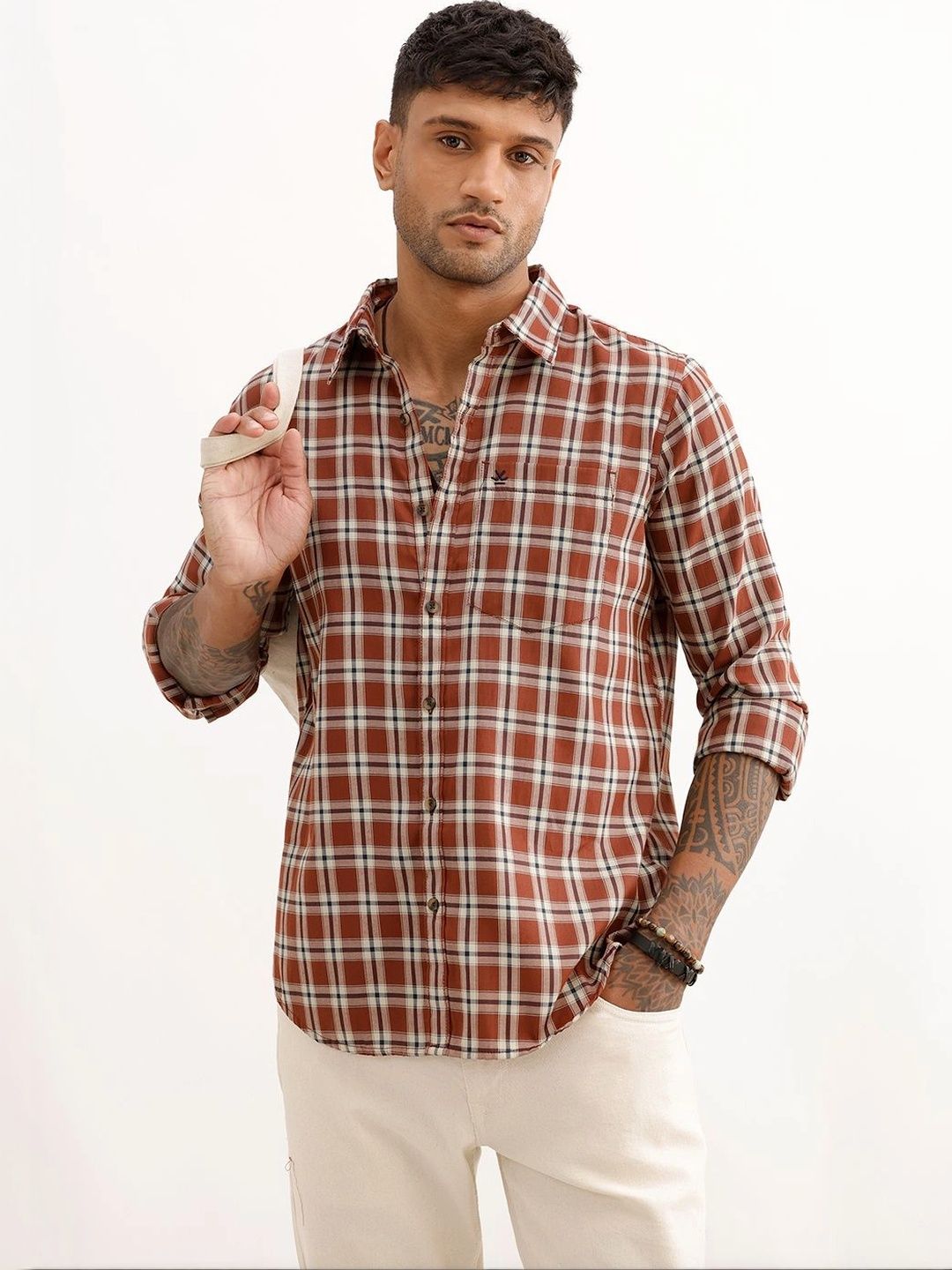 WROGN Men Slim Fit Tartan Checks Checked Casual Shirt-picture-31