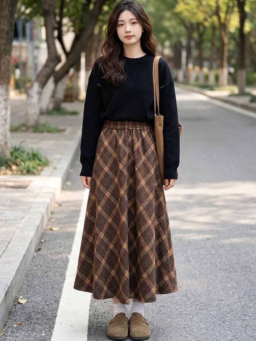 Suo Women Checked Midi A-Line Skirt-picture-27