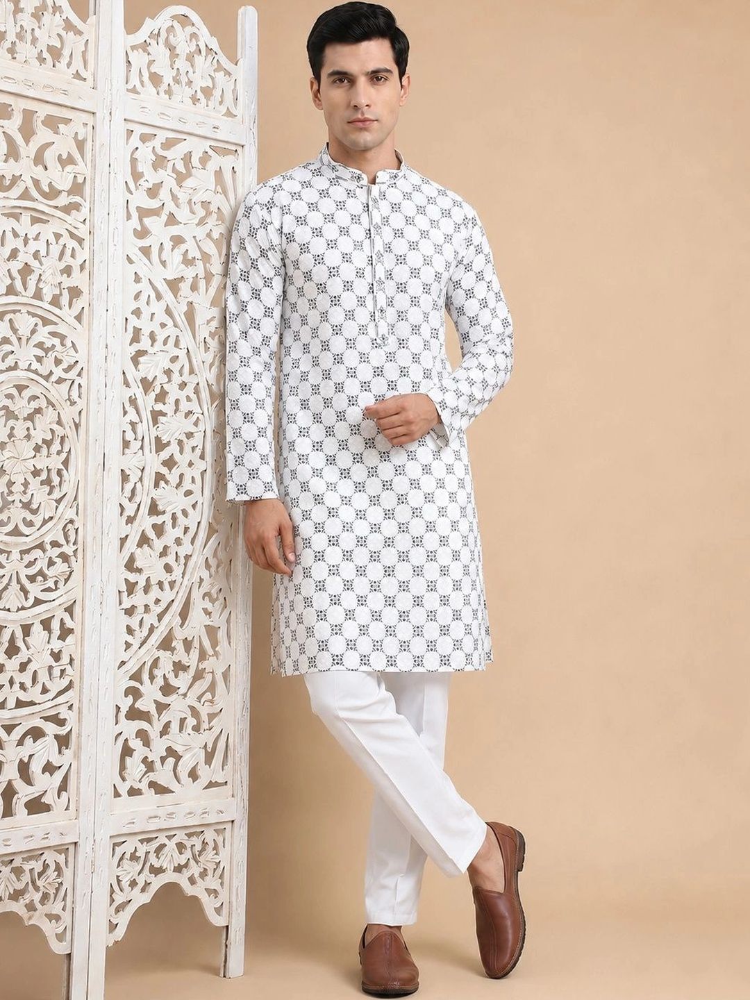 House of Pataudi Men Printed Regular Kurta with Pyjamas-picture-27