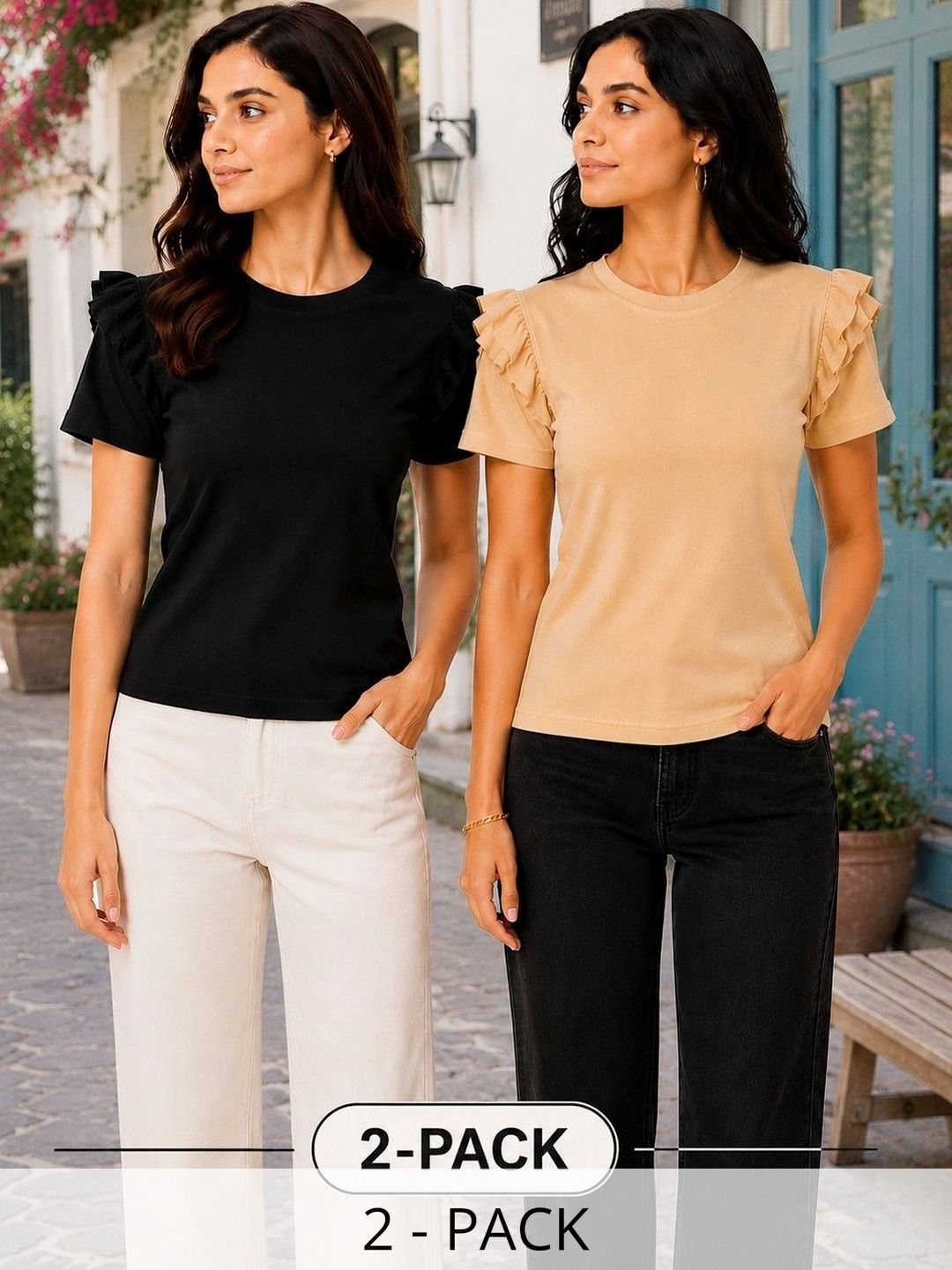 Bitterlime Flutter Sleeve Ruffles Cotton Top-picture-44