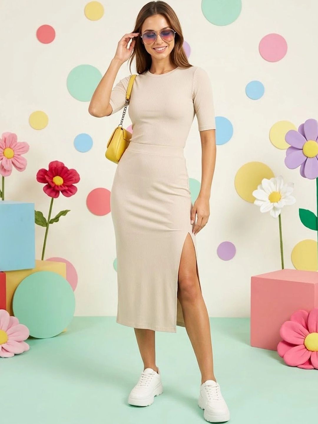Neon Femme Women Side Slit Midi Straight Skirt-picture-12