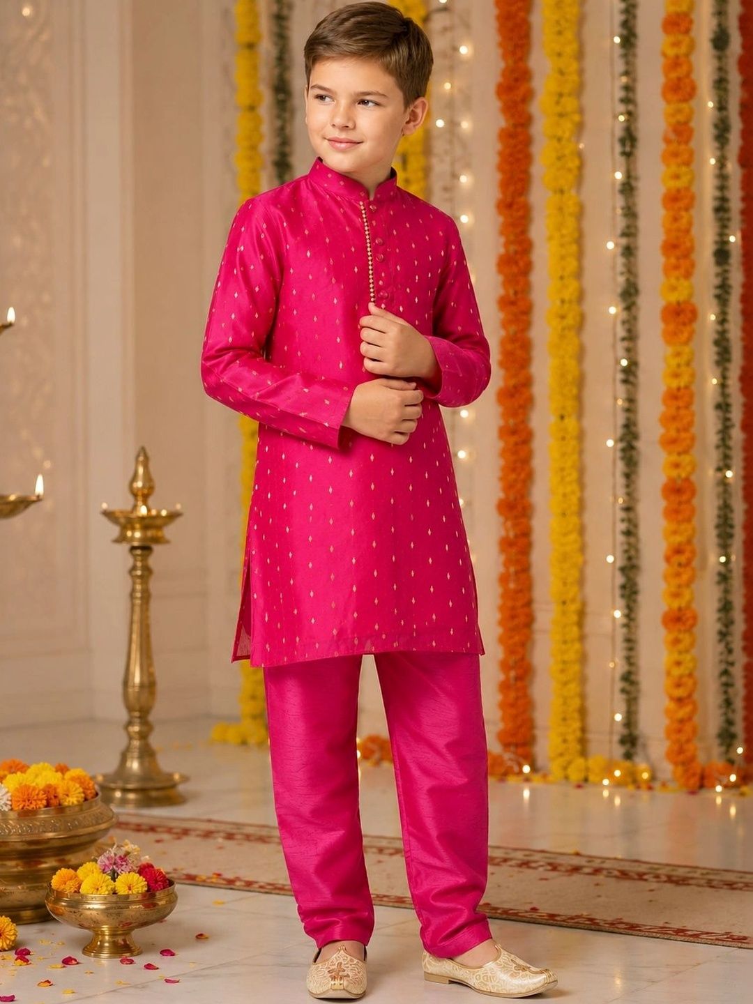 Sparklepop Boys Printed Regular Chanderi Silk Kurta with Pyjamas-picture-32