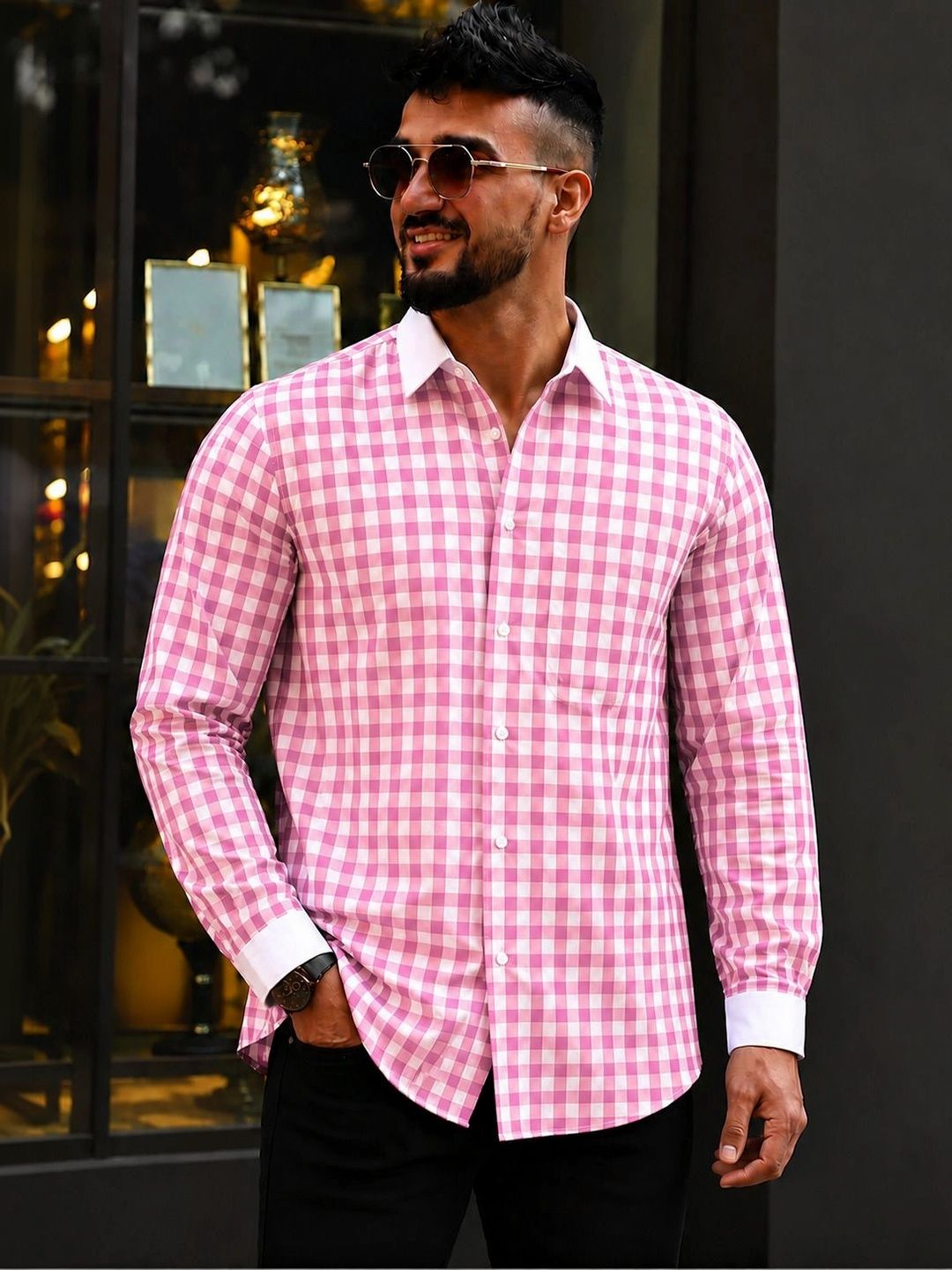 JaitraFab Men Gingham Checks Checked Casual Shirt-picture-42