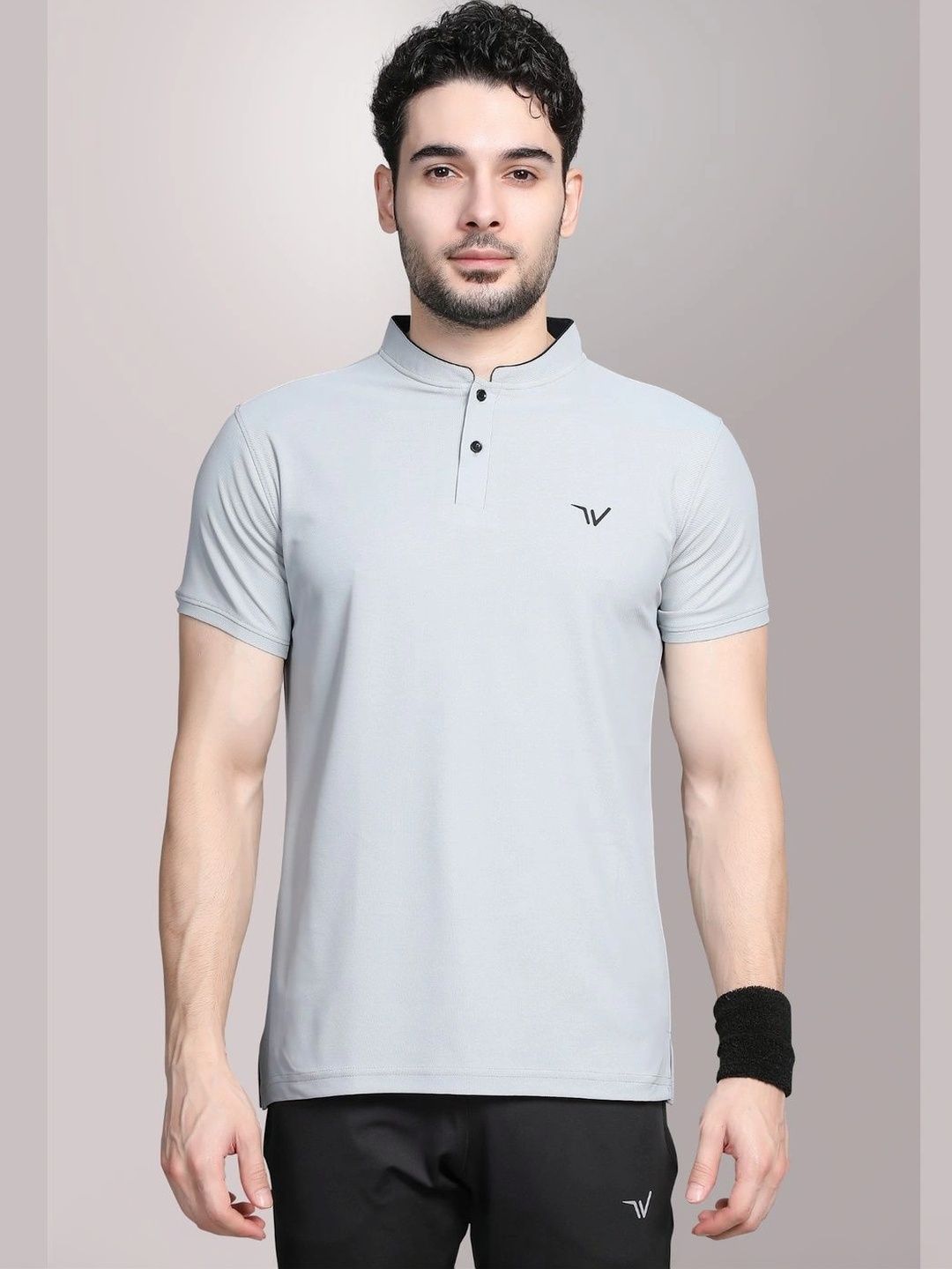 WEWOK Men Brand Logo Mandarin Collar Fusion T-shirt-picture-21