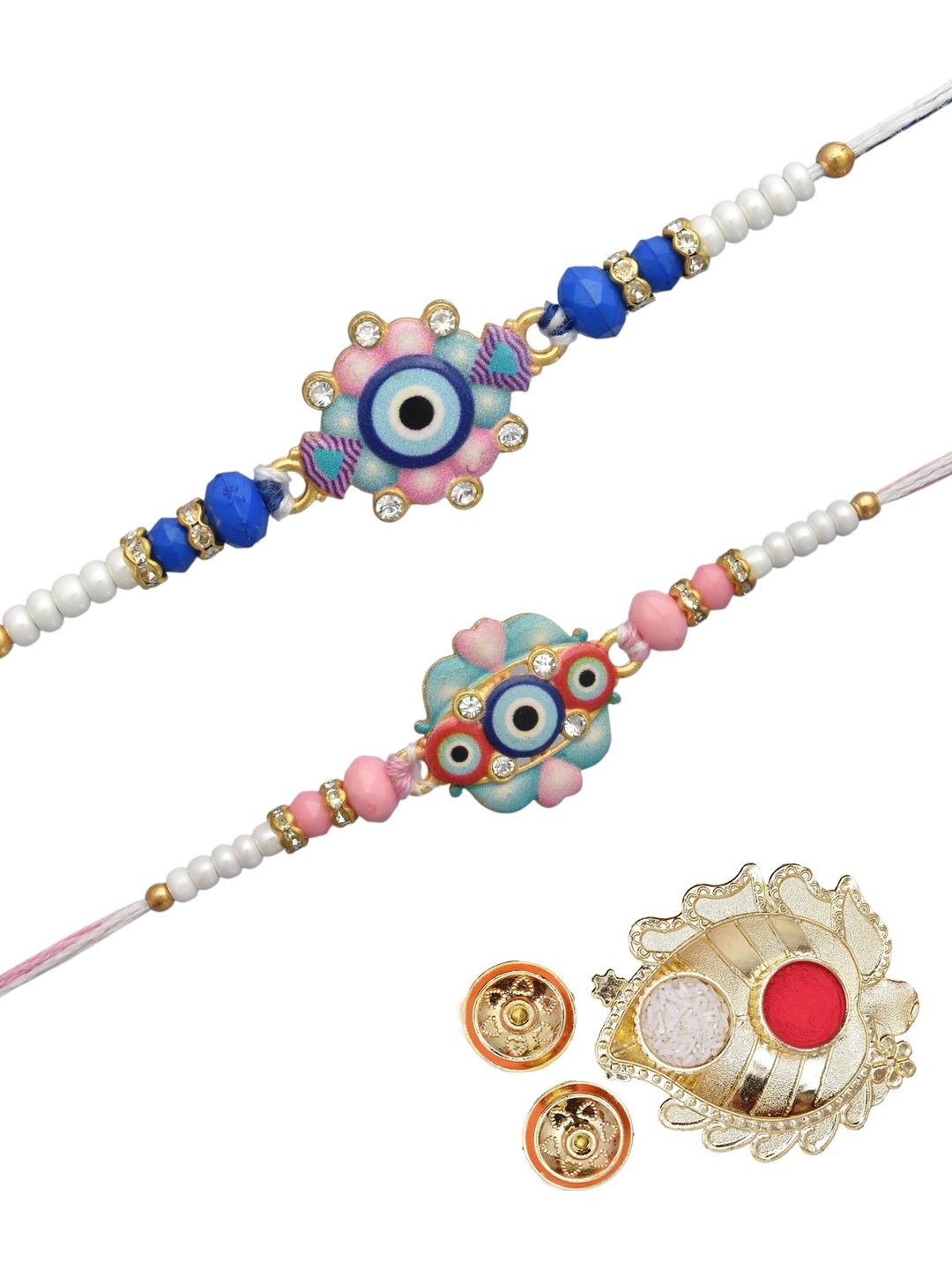 MEIRA JEWELLERY Set Of 2 Gold-Plated Rakhi Gift Set With Decorative Thaali & Greeting Card-picture-29