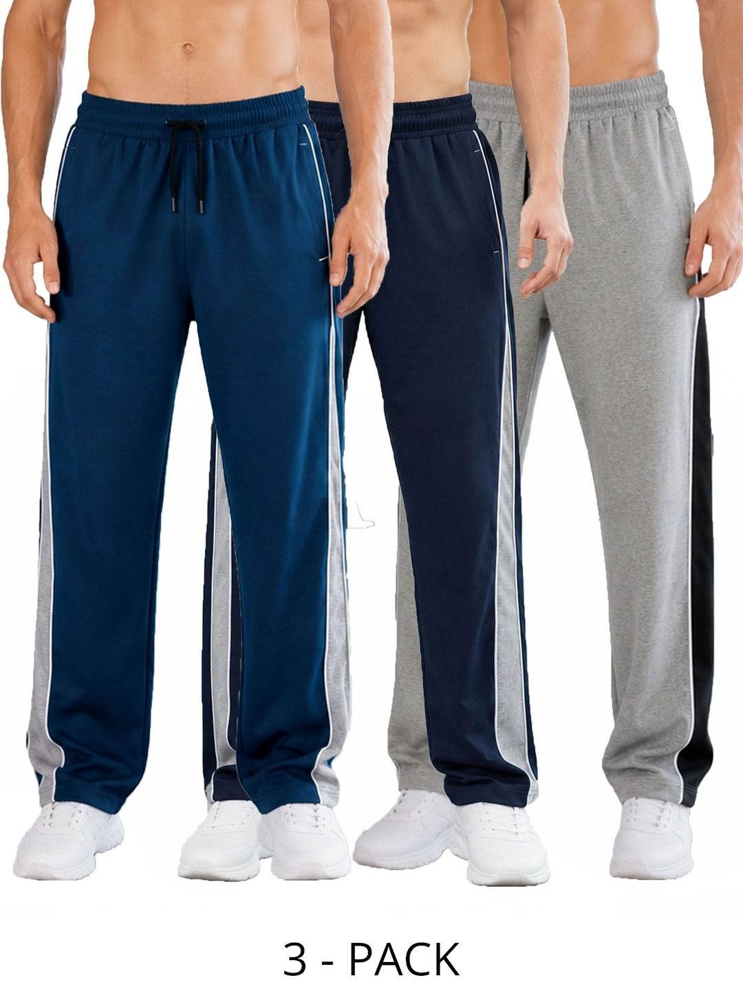 T.T. Men Pack of 3 Straight Fit Colourblocked Training Track Pants-picture-41