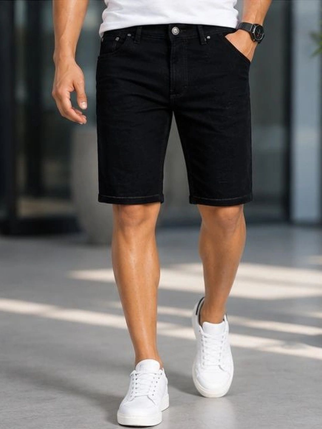Plounge Men Denim Denim Shorts-picture-35