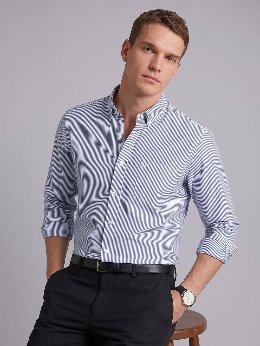 Arrow Slim Fit Striped Formal Shirt-image-10