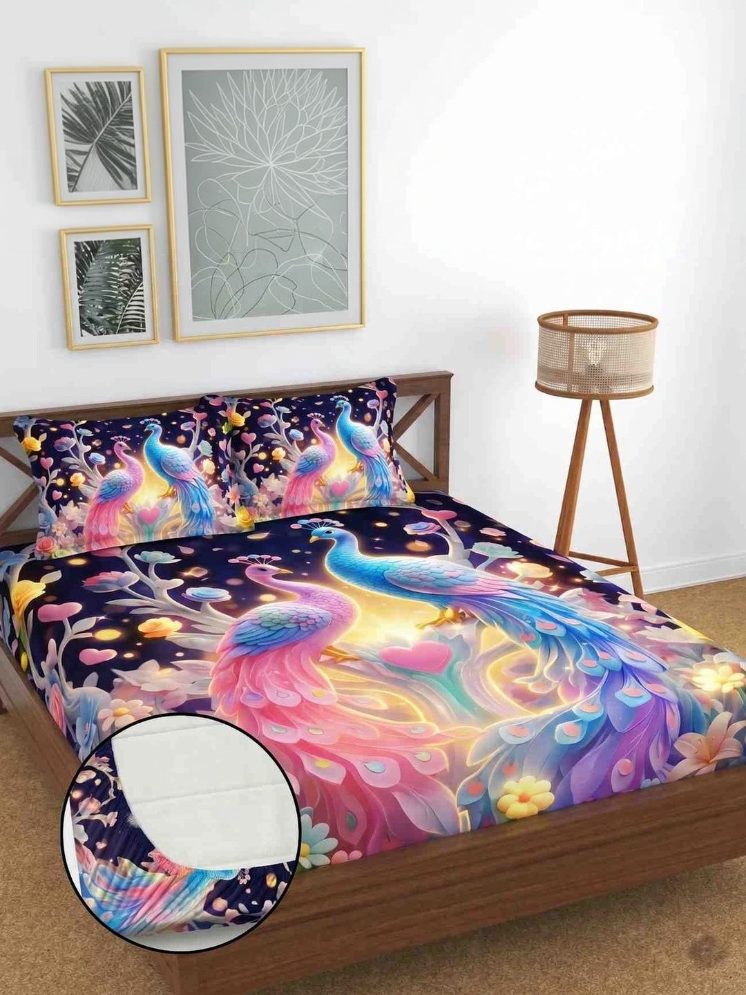 MAA HOME CONCEPT Navy Blue & Pink Floral 400 TC Bedsheet with 2 Pillow Covers-picture-48