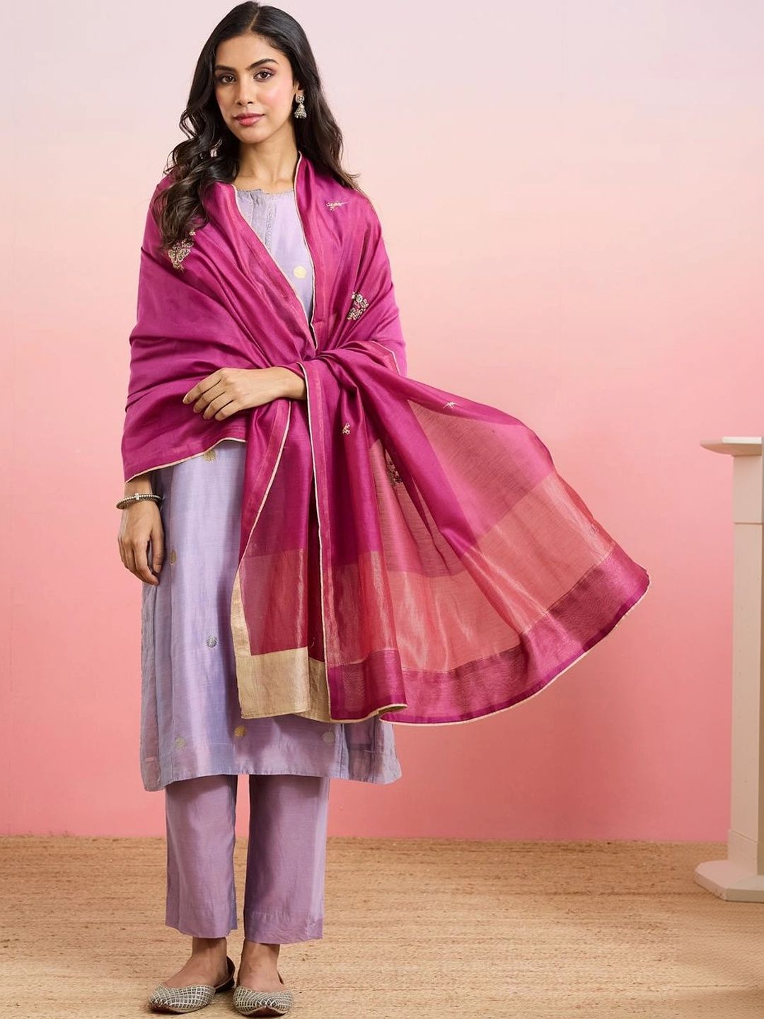 Fabindia Embroidered Cotton Silk Blend Dupatta with Thread Work-picture-32