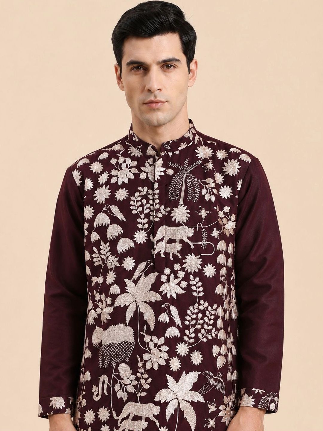 House of Pataudi Men Ethnic Motifs Embroidered Thread Work Grandeur & Majestic Artwork Kurta-picture-29
