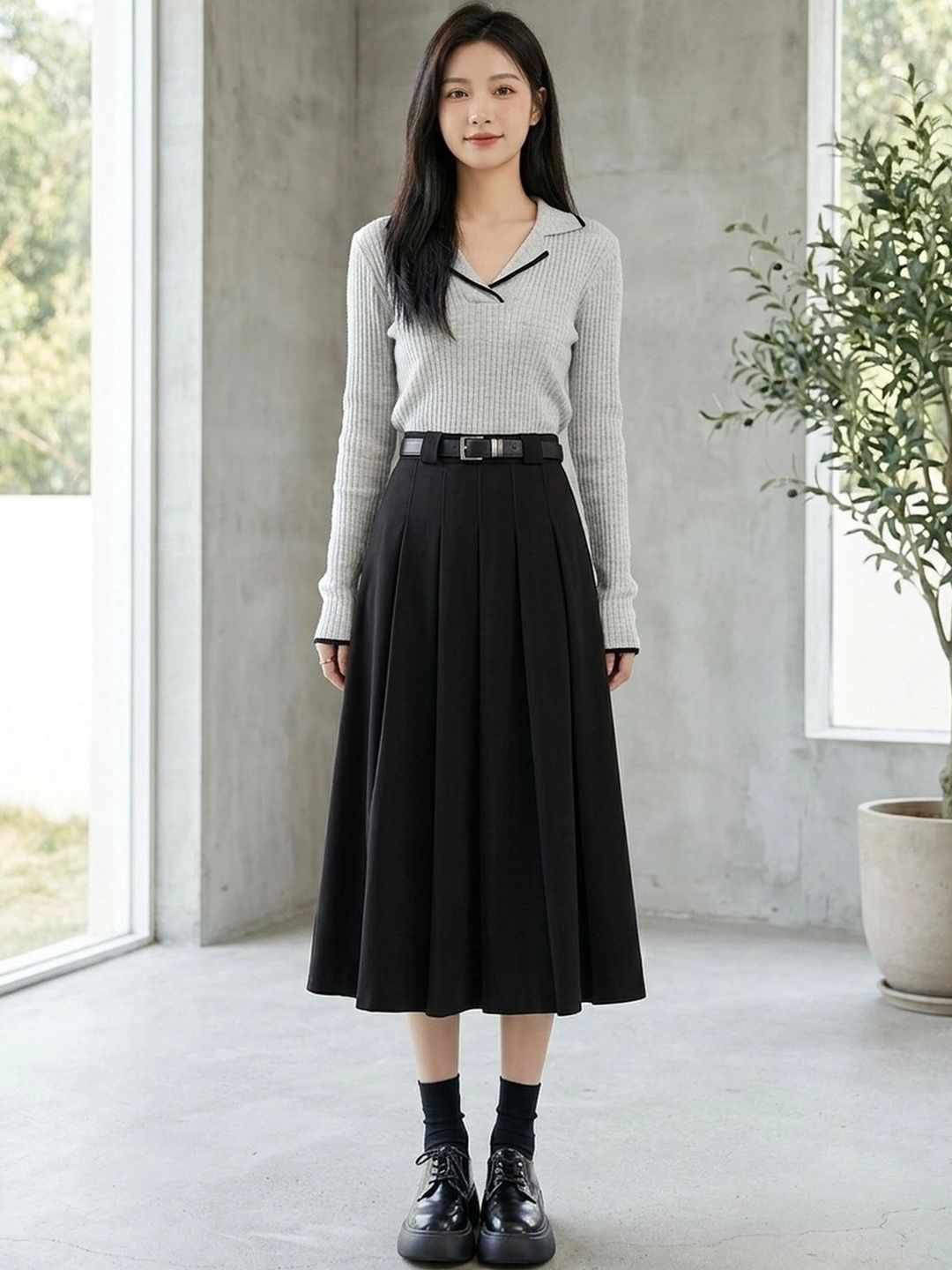 Suo Women Midi Flared Skirt-picture-58