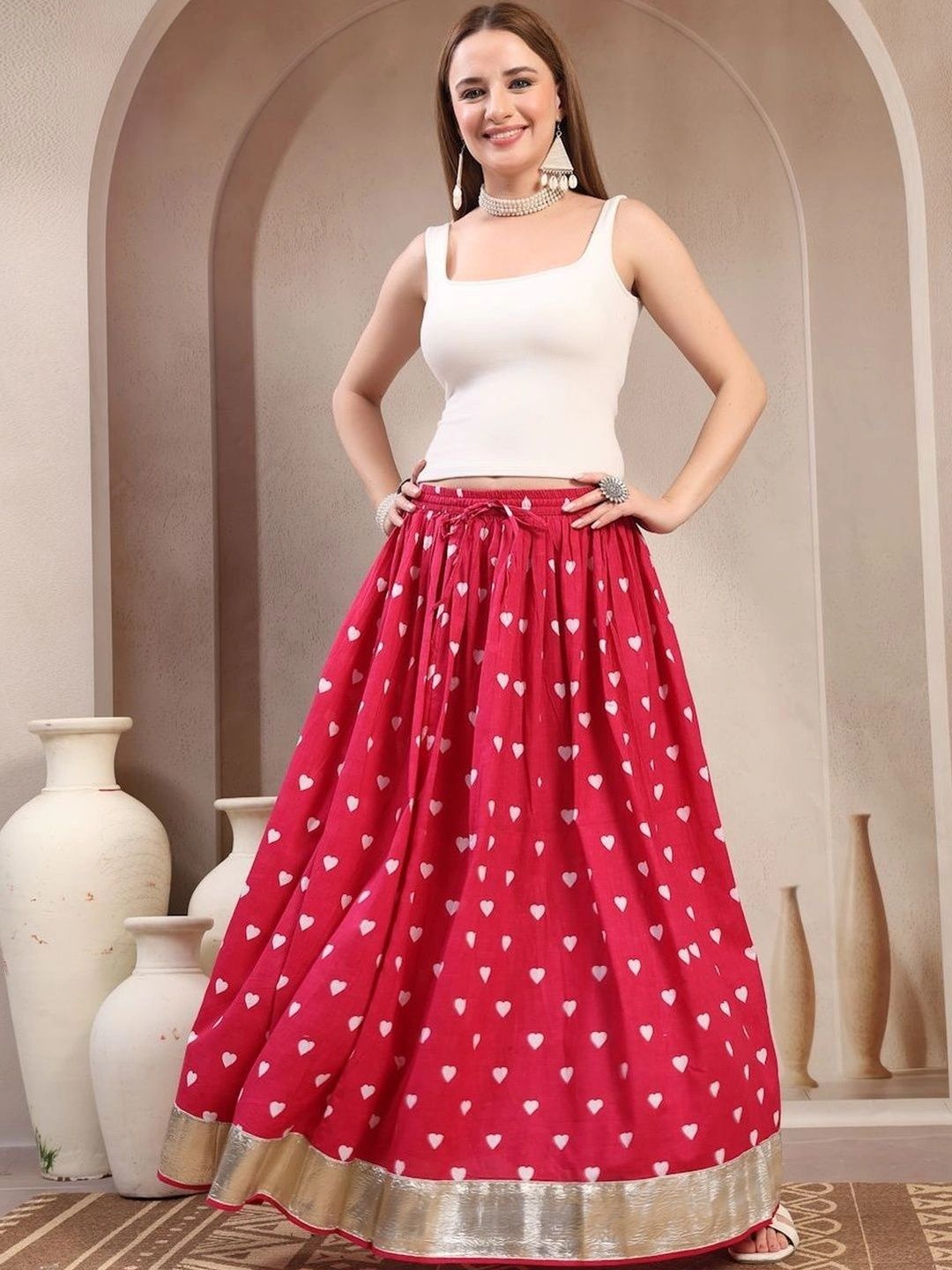 Anouk Women Cotton Cotton Cambric Graphic Micro or Ditsy Print Maxi Flared Skirt-picture-25