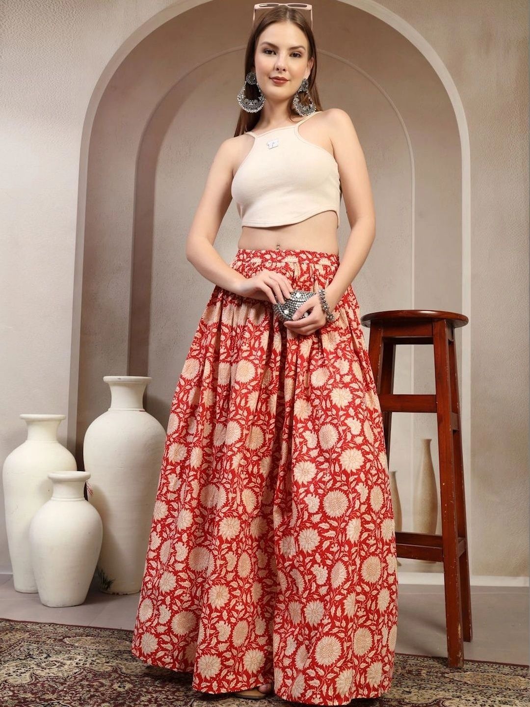 Anouk Women Cotton Cotton Cambric Floral Maxi Flared Skirt-picture-58