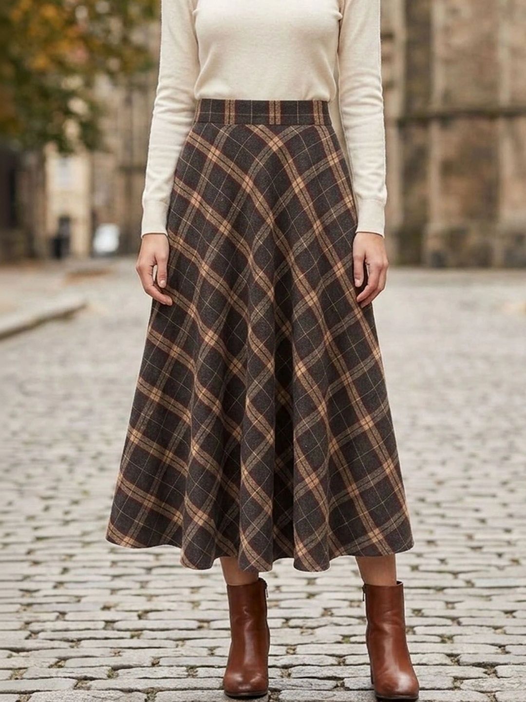 Suo Women Checked Midi A-Line Skirt-picture-37