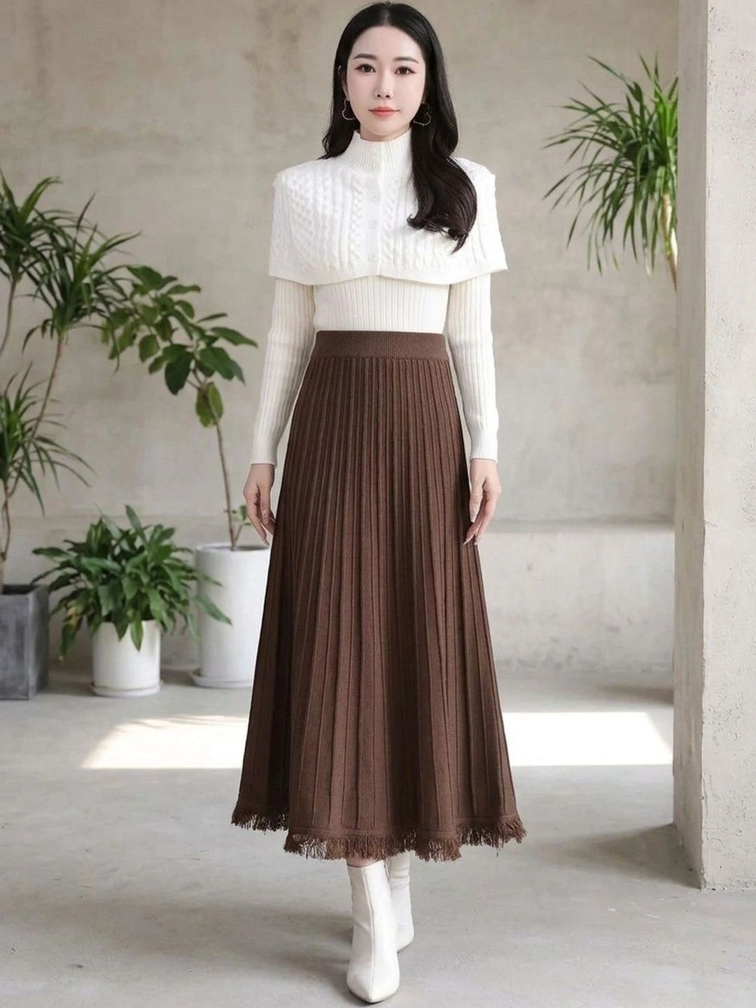 Suo Women Accordion Pleated Midi Flared Skirt-picture-41