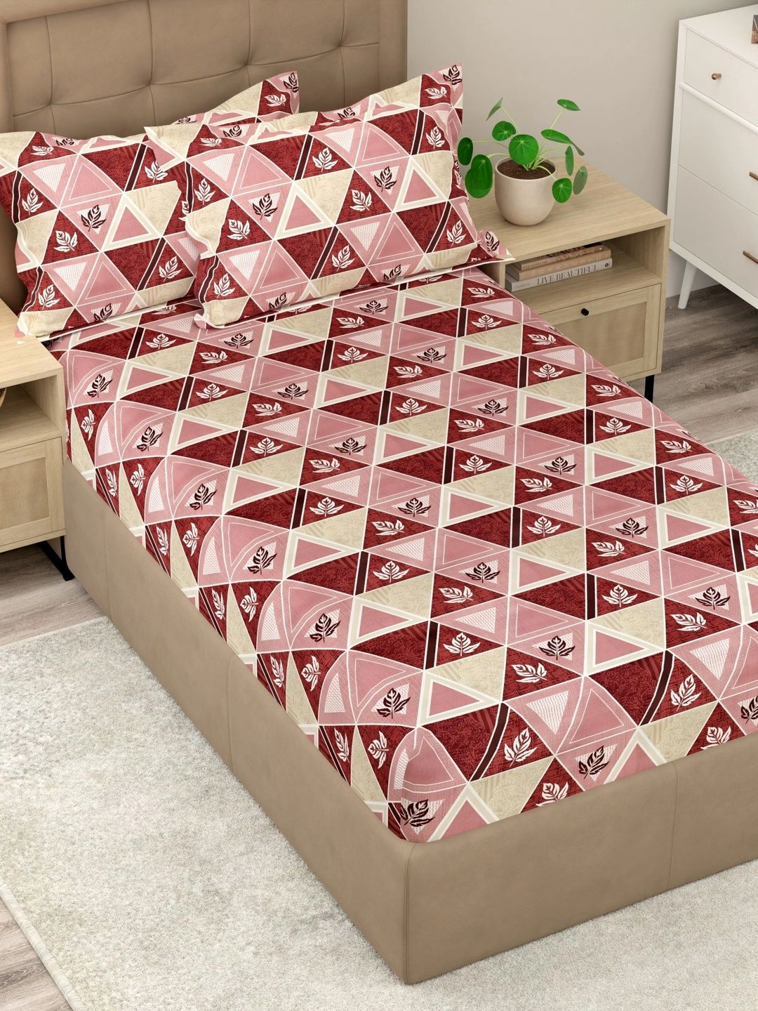 Pure Decor Rust & Beige 180 TC Single Bedsheet with 2 Pillow Covers-image-13