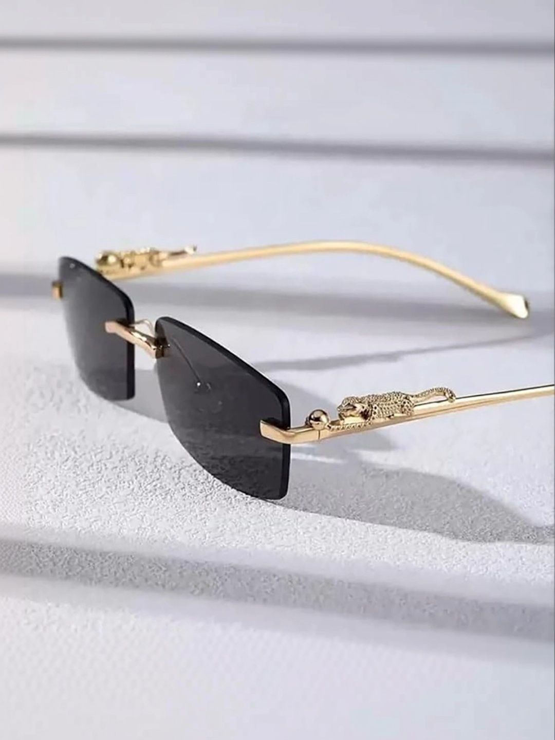 EYELLUSION Women Black Lens & Gold-Toned Rectangle Sunglasses with-image-35