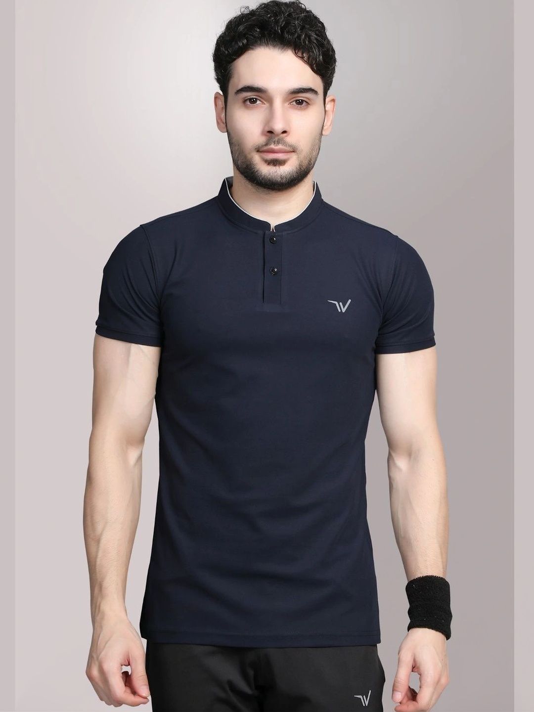 WEWOK Men Brand Logo Mandarin Collar Fusion Pockets T-shirt-picture-44