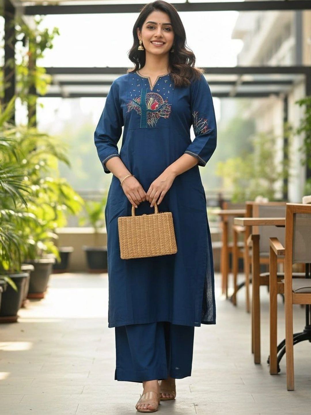 MAHALAXMI CREATION Ethnic Motifs Embroidered V-Neck Thread Work Thread Work Kurti-picture-25