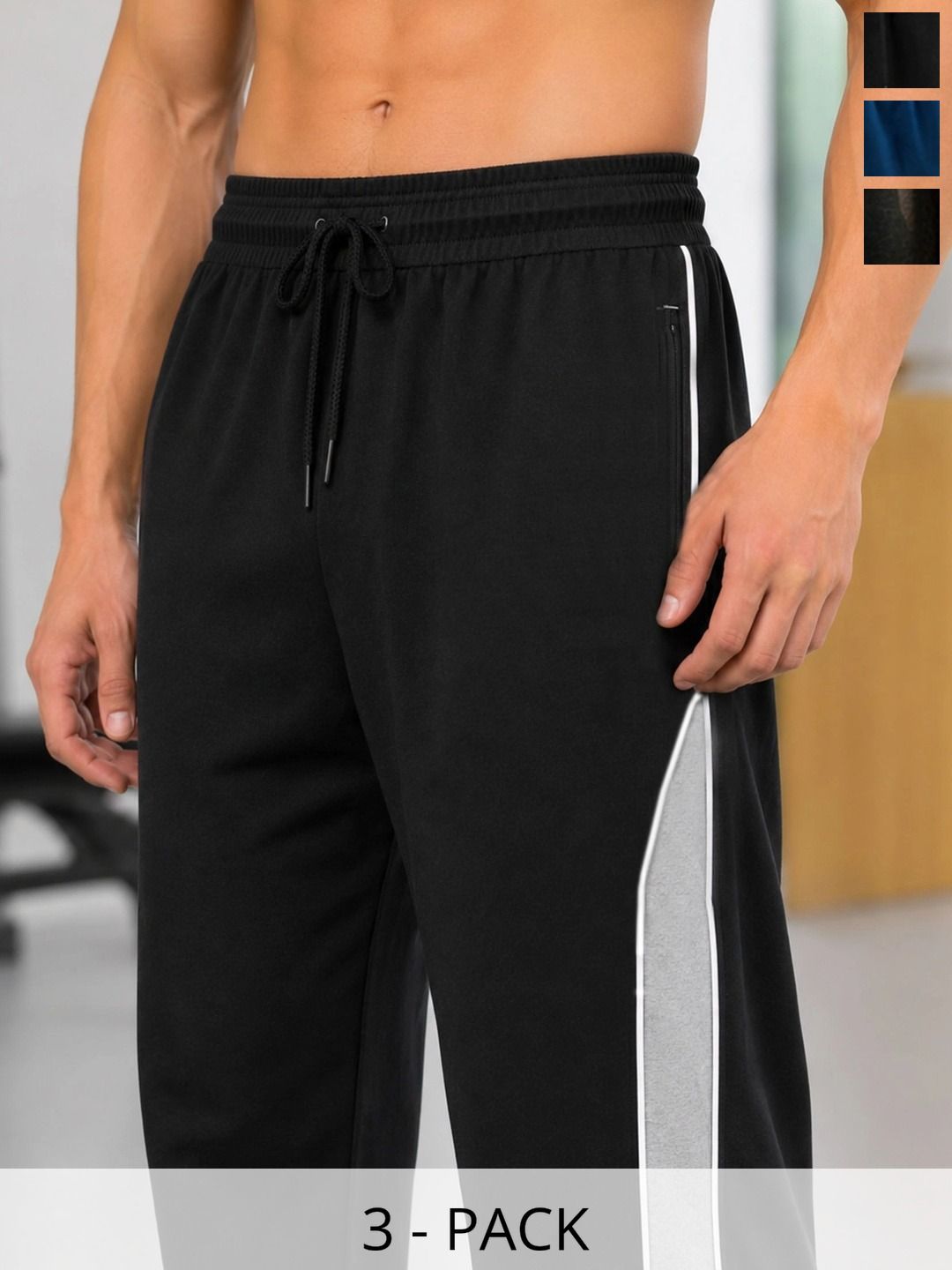 T.T. Men Pack of 3 Straight Fit Colourblocked Training Track Pants-picture-29