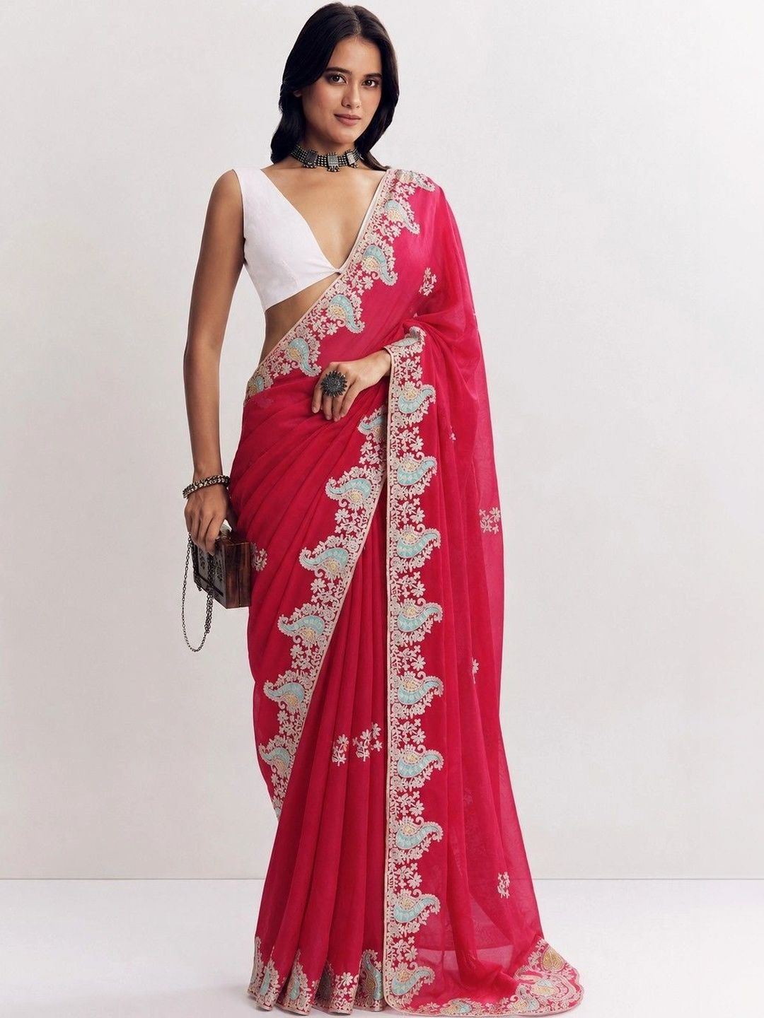 Yashika Ethnic Motifs Embroidered Satin Heavy Work Saree-picture-57