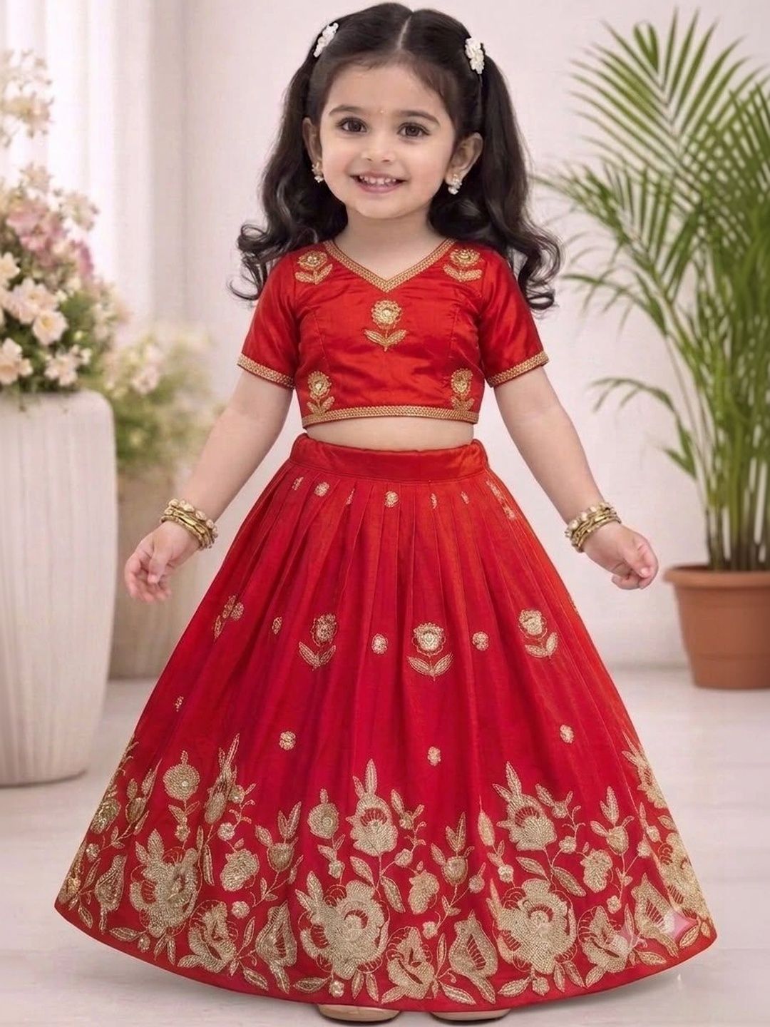 KALINI Girls Embroidered Thread Work Ready to Wear Lehenga &-picture-38