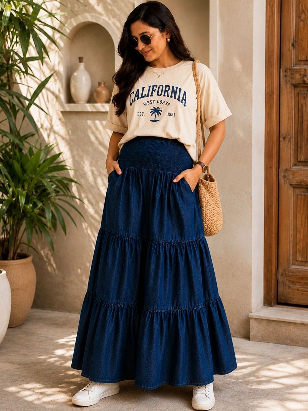 MOOBA Women Cotton Tiered Maxi Tiered Skirt-picture-42