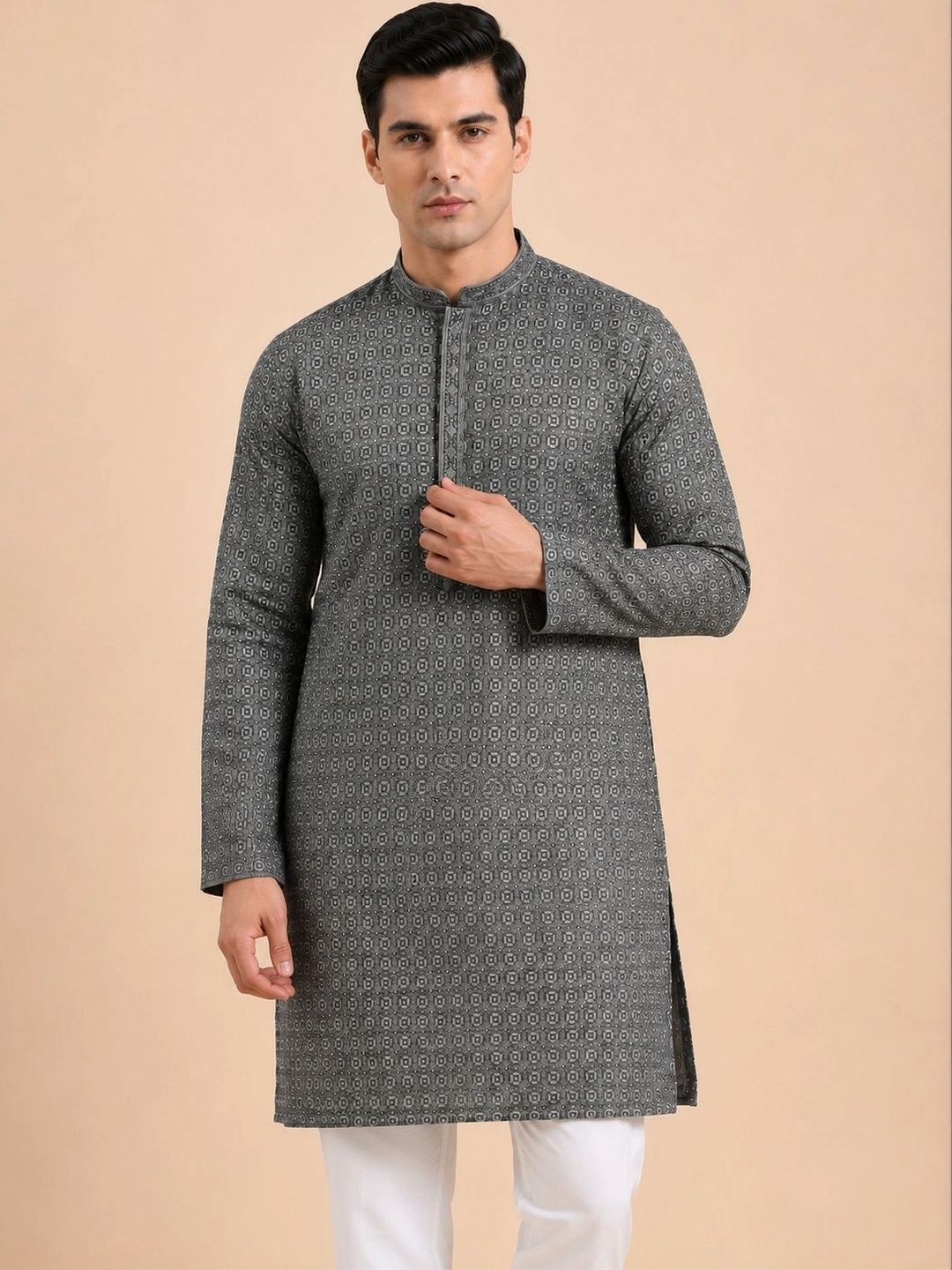 House of Pataudi Men Printed Regular Kurta with Pyjamas-image-39