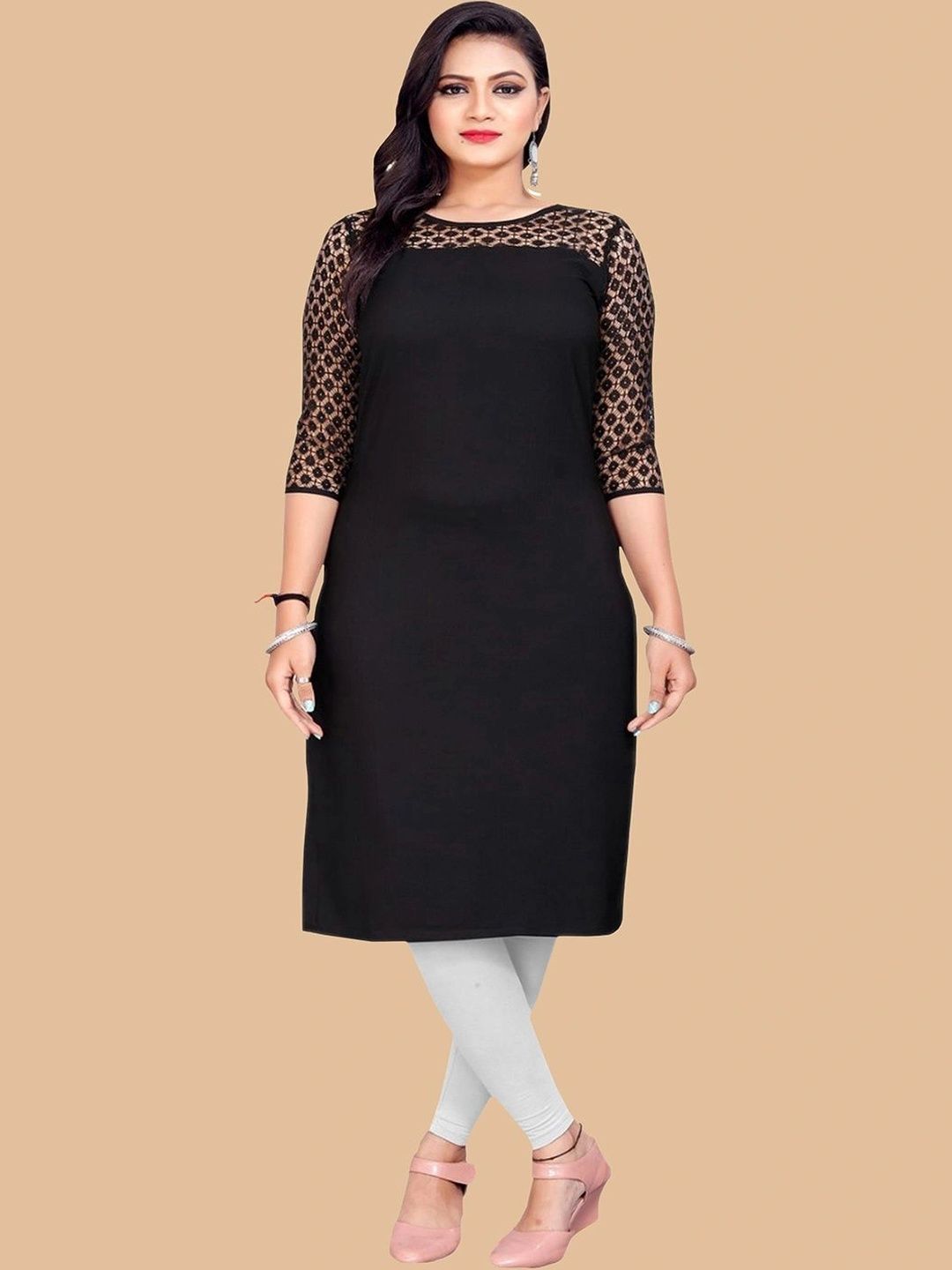 Maheshvi Woven Design Three-Quarter Sleeves Kurtis-picture-30