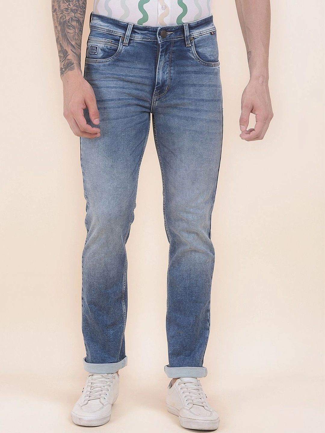 Cantabil Men Slim Fit Mid-Rise Low Distress Stretchable Jeans-picture-16