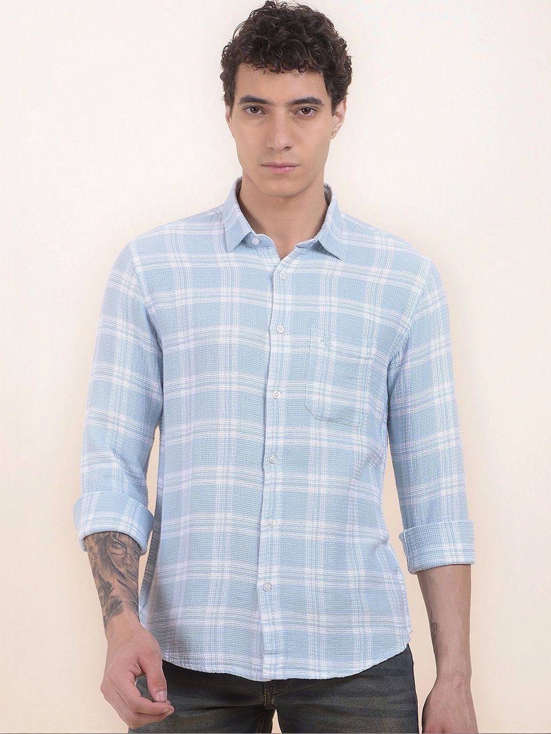 Cantabil Men Slim Fit Checked Pure Cotton Casual Shirt-image-18