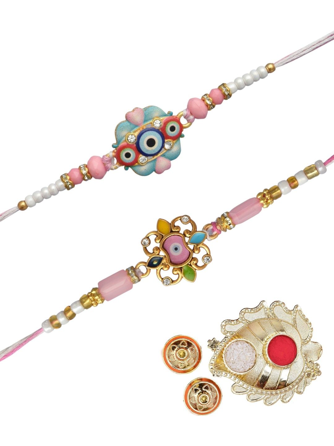 MEIRA JEWELLERY Set Of 2 Gold-Plated Rakhi Gift Set With Decorative Thaali & Greeting Card-picture-52