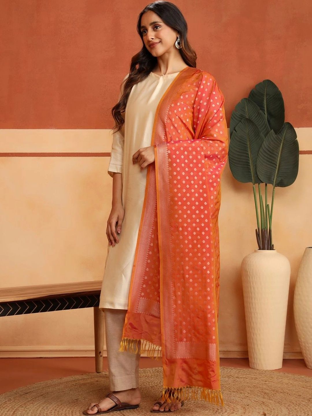 Fabindia Ethnic Motifs Woven Design Viscose Rayon Blend Dupatta-picture-34