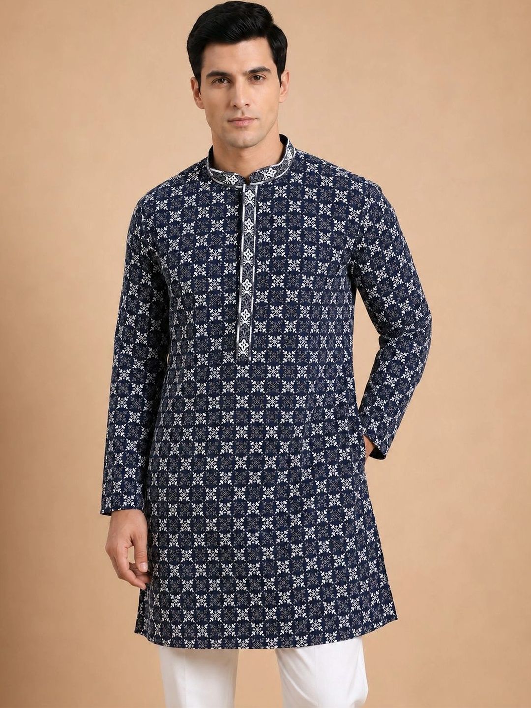 House of Pataudi Men Printed Regular Kurta with Trousers-picture-55