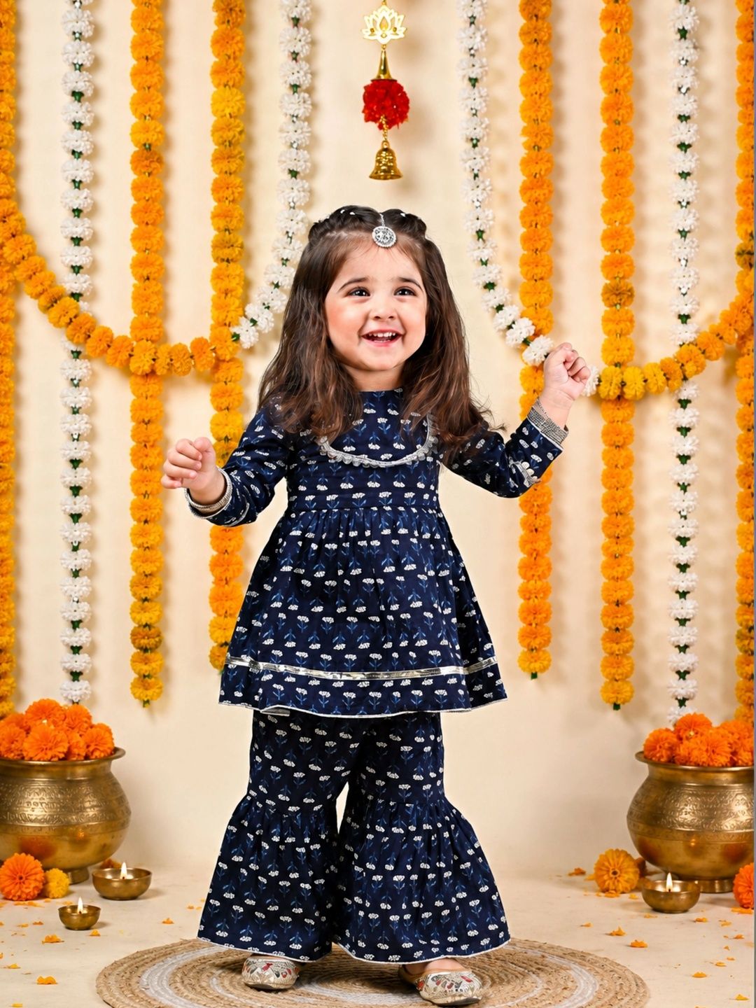 BAESD Girls Ethnic Motifs Printed Tiered Pure Cotton Kurta with Sharara-picture-44