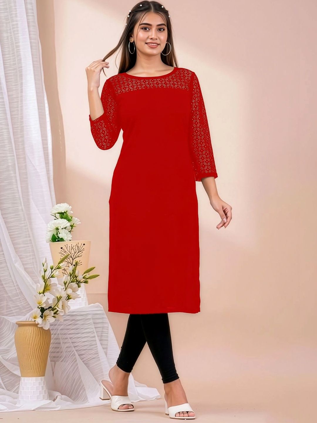 Dream Beauty Fashion Woven Design Boat Neck Kurti-picture-28